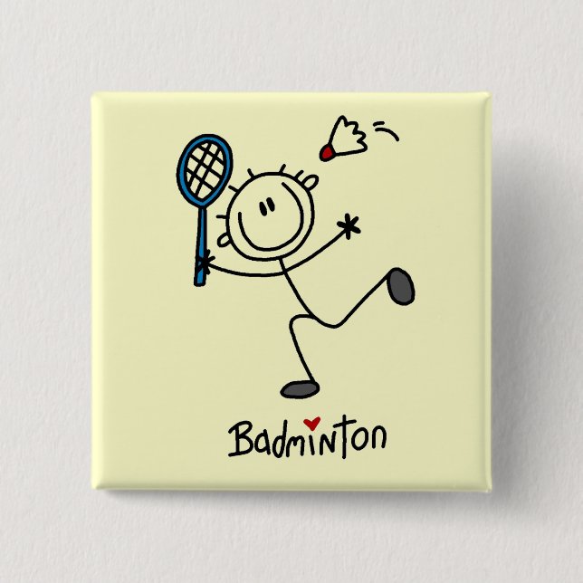 Strichmännchen-Badminton-T - Shirts und Geschenke Button (Vorderseite)
