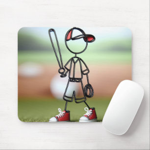 Strichmännchen Baseball-Spieler mit roten Sneakers Mousepad