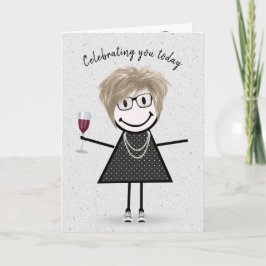 Strichmännchen Birthday Girl with Red Wine Karte