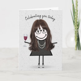 Strichmännchen Birthday Girl with Red Wine Karte