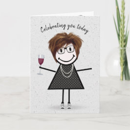 Strichmännchen Birthday Girl with Wine Glass Karte