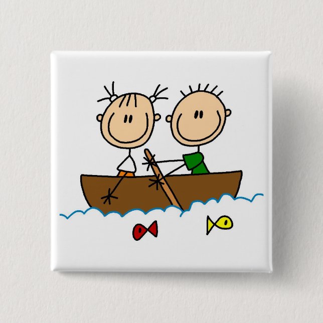 Strichmännchen-Boot-Angel-T-Shirts und Geschenke Button (Vorderseite)