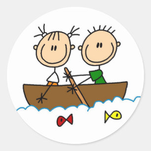 Strichmännchen-Boot-Angeln-T-Shirts und Geschenke Runder Aufkleber