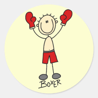 Strichmännchen Boxing T - Shirt und Geschenke Runder Aufkleber