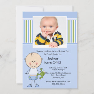 Strichmännchen Boy 1. Foto Geburtstag Einladung