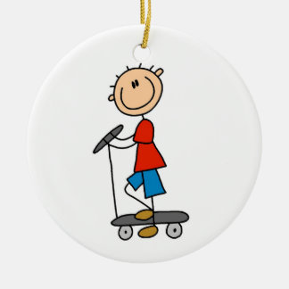 Strichmännchen Boy auf Scooter Keramik Ornament