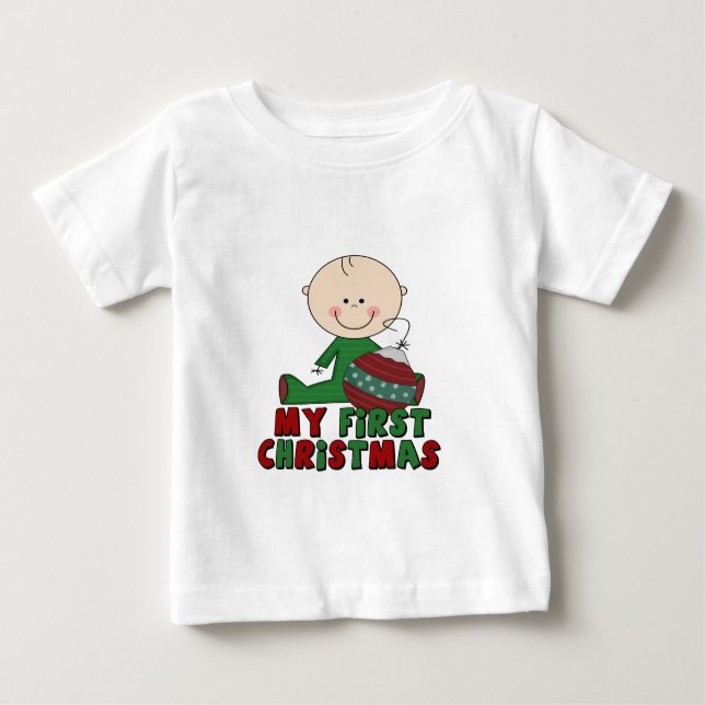 Strichmännchen Boy Erste Weihnacht Baby T-shirt (Vorderseite)