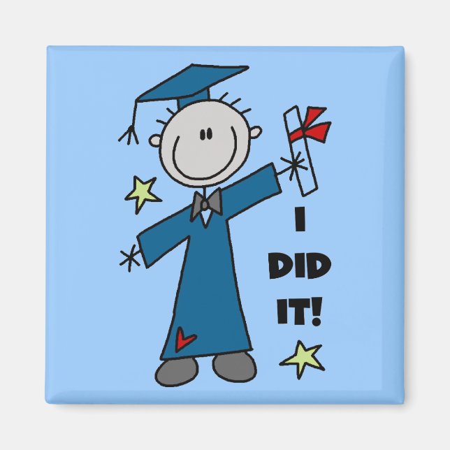 Strichmännchen Boy Graduate T - Shirt und Geschenk Magnet (Vorne)
