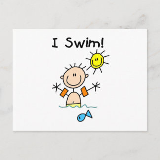 Strichmännchen Boy I Swim Postkarte