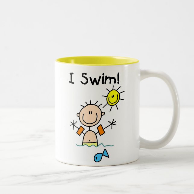 Strichmännchen Boy I Swim Zweifarbige Tasse (Rechts)