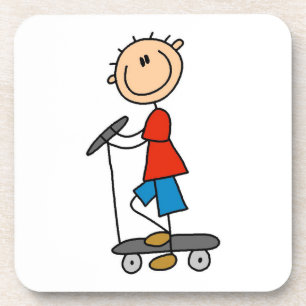 Strichmännchen Boy on Scooter Getränkeuntersetzer