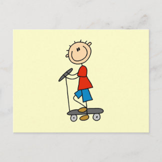 Strichmännchen Boy on Scooter Postkarte