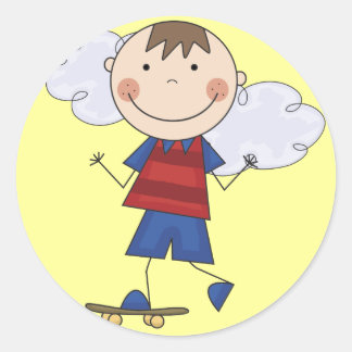 Strichmännchen Boy Skateboarder Tshirts und Gesche Runder Aufkleber