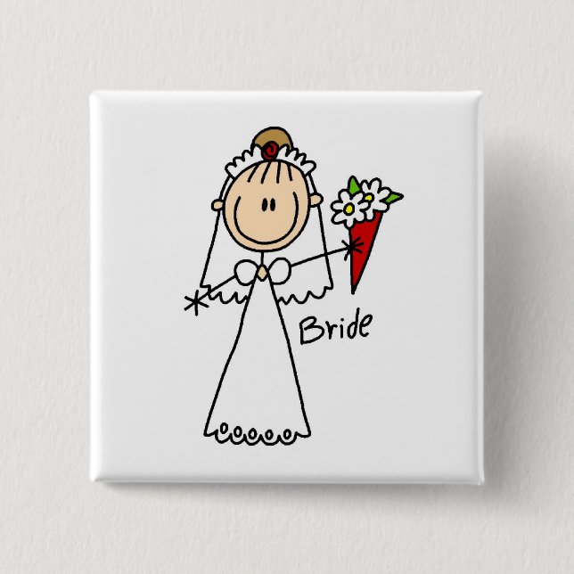 Strichmännchen-Braut-T-Shirts und Geschenke Button (Vorderseite)