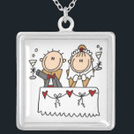 Strichmännchen-Braut und Bräutigam, die Halskette<br><div class="desc">Eine Strichmännchenbraut und -bräutigam rösten zu ihrem neuen Leben zusammen auf einer Halskette jede mögliche Braut,  zum zu sein,  wem Liebe-Strichmännchen sicher ist,  zu verehren!</div>