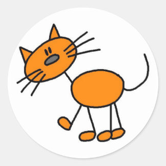 Strichmännchen Cat T - Shirt und Geschenke Runder Aufkleber