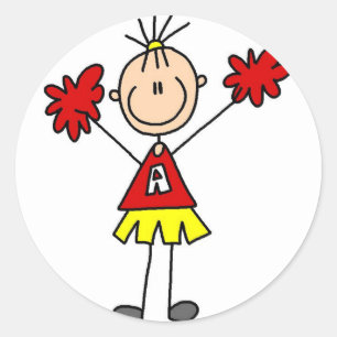 Strichmännchen Cheerleader - Rot und Gold Runder Aufkleber