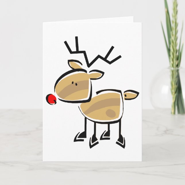 Strichmännchen Christmas Reindeer Feiertagskarte (Vorderseite)