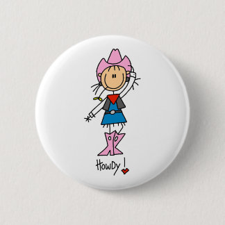 Strichmännchen-Cowgirl im rosa Hut/in den Stiefeln Button