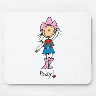 Strichmännchen-Cowgirl im rosa Hut/in den Stiefeln Mousepad