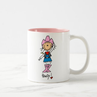 Strichmännchen-Cowgirl im rosa Hut/in der Zweifarbige Tasse