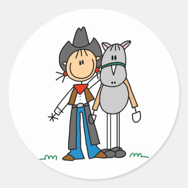Strichmännchen Cowgirl mit Horse Stickers (Vorderseite)
