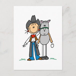 Strichmännchen Cowgirl mit Horse Tshirts Postkarte