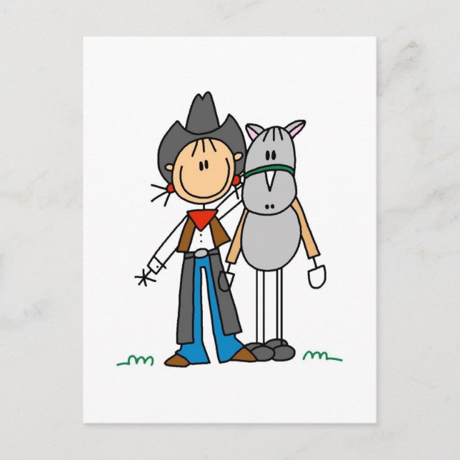 Strichmännchen Cowgirl mit Horse Tshirts Postkarte (Vorderseite)