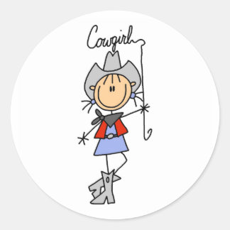 Strichmännchen-Cowgirl mit Lasso-Aufklebern Runder Aufkleber