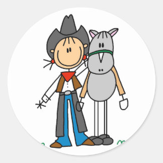 Strichmännchen Cowgirl mit Pferdehemden Runder Aufkleber