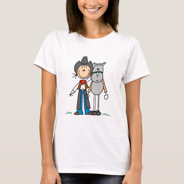Strichmännchen-Cowgirl mit Pferdet-shirts T-Shirt (Vorderseite)
