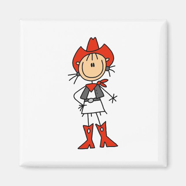 Strichmännchen Cowgirl Red Hat and Boots Magnet (Vorne)