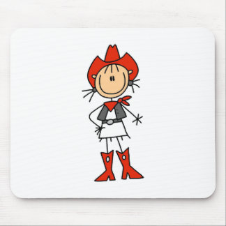 Strichmännchen-Cowgirl-roter Hut und Stiefel Mousepad