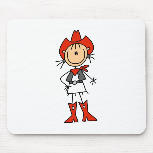 Strichmännchen-Cowgirl-roter Hut und Stiefel Mousepad (Vorne)