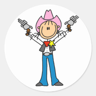 Strichmännchen Cowgirl Sheriff Tshirts Runder Aufkleber