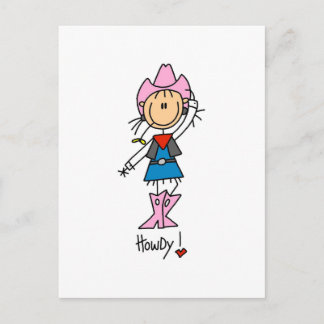 Strichmännchen Cowgirl T - Shirt und Geschenke Postkarte