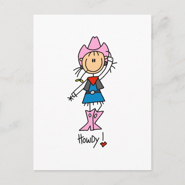 Strichmännchen Cowgirl T - Shirt und Geschenke Postkarte (Vorderseite)