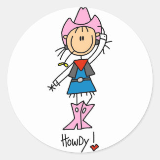Strichmännchen Cowgirl T - Shirt und Geschenke Runder Aufkleber