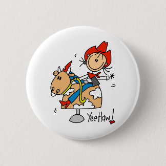 Strichmännchen-Cowgirl Yee Haw-Knopf Button