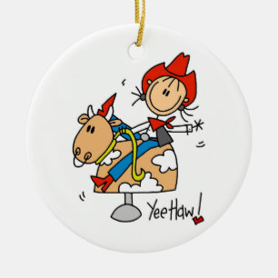 Strichmännchen-Cowgirl Yee Haw-T - Shirts und Keramikornament