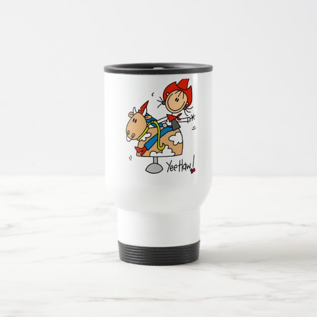 Strichmännchen-Cowgirl Yee Haw-T-Shirts und Reisebecher (Mittel)