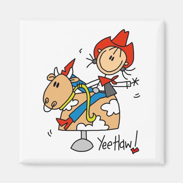 Strichmännchen Cowgirl Yee Haw Tshirts und Geschen Magnet (Vorne)