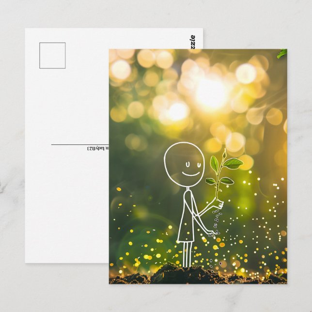 Strichmännchen der Weißen Linie, Postüberquerung Postkarte (Vorne/Hinten)