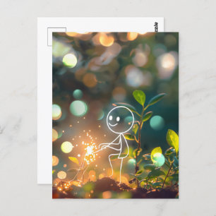 Strichmännchen der Weißen Linie, Postüberquerung Postkarte