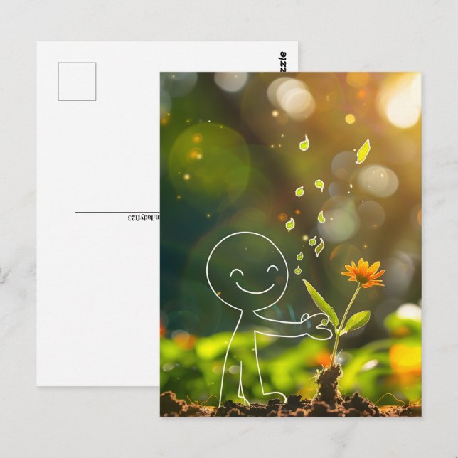 Strichmännchen der Weißen Linie, Postüberquerung Postkarte (Vorne/Hinten)