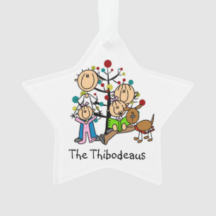 Strichmännchen-Eltern, 2 Mädchen, Hundeverzierung Ornament