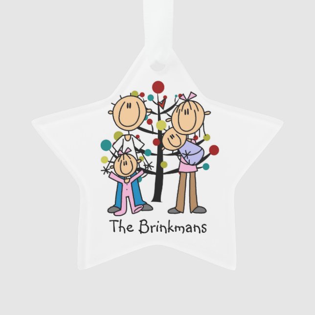 Strichmännchen Eltern, Mädchen, Baby Boy Ornament (Vorderseite)