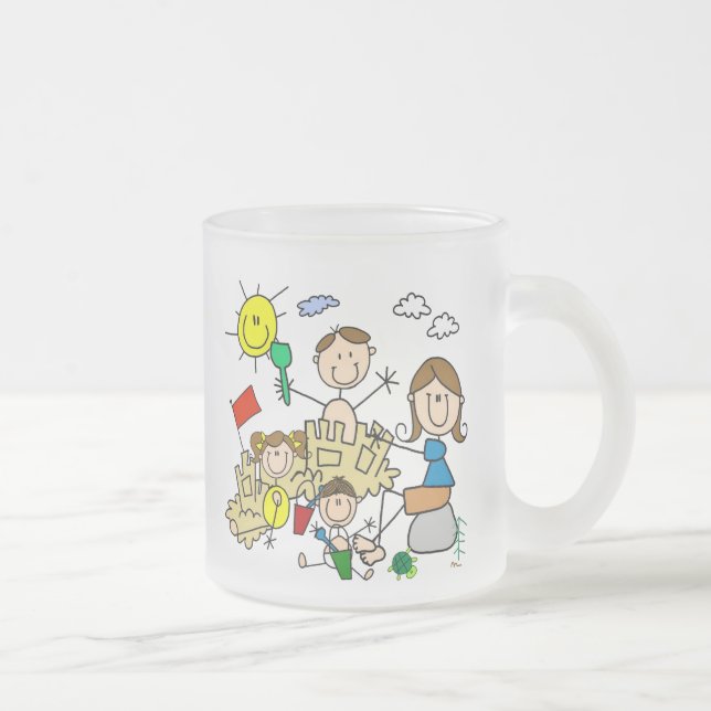 Strichmännchen-Familie Strandspaß Mattglastasse (Rechts)
