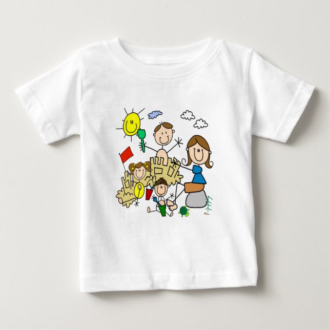 Strichmännchen-Familien-Strand-Spaß Baby T-shirt (Vorderseite)