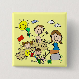 Strichmännchen-Familien-Strand-Spaß Button